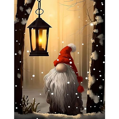 NAIMOER Gnomes Diamond Painting Erwachsene, Diamant Painting Bilder Diamond Painting Weihnachten Erwachsene Laterne Diamond Painting Kinder 5D Diamant Malerei Set für Home Décor(30x40cm) von NAIMOER