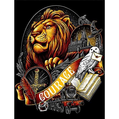 NAIMOER Gryffindor Diamond Painting Löwe Diamant Painting Bilder, Diamond Painting Erwachsene Diamond Painting Bilder Magic Academy 5D Diamant Malerei für Home Wand Décor(30x40cm) von NAIMOER