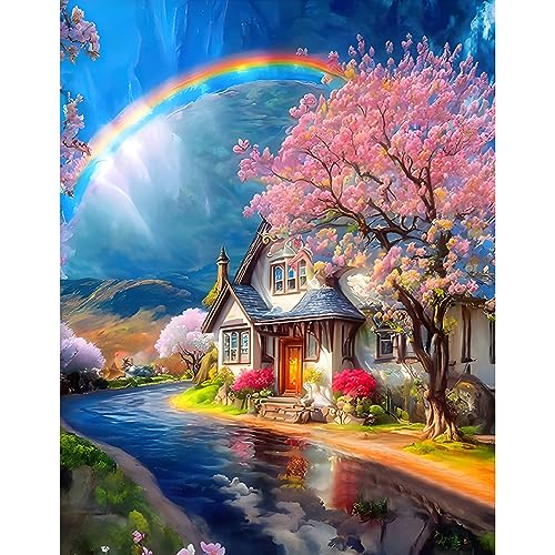 NAIMOER Haus Diamond Painting Baum Diamant Painting Bilder, Diamond Painting Erwachsene Diamond Painting See Bilder Diamant Bilder Kinder 5D Diamant Malerei für Home Wand Décor(30x40cm) von NAIMOER