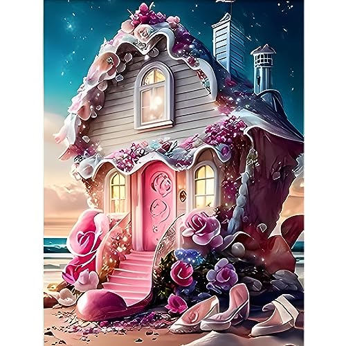 NAIMOER Haus Diamond Painting Erwachsene, 5D Blume Diamant Painting Bilder Erwachsene, DIY Strand Diamond Painting Erwachsene Bilder Diamant Malerei Kinder Set für Home Dekor 30x40cm von NAIMOER