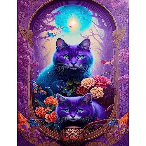 NAIMOER Kat Diamond Painting Kits für Erwachsene Kinder, 5D Diamant Painting Tiere Bilder Erwachsene, Diamond Painting Blumen Bilder Kinder Malerei Set für Home Dekor 30x40cm von NAIMOER