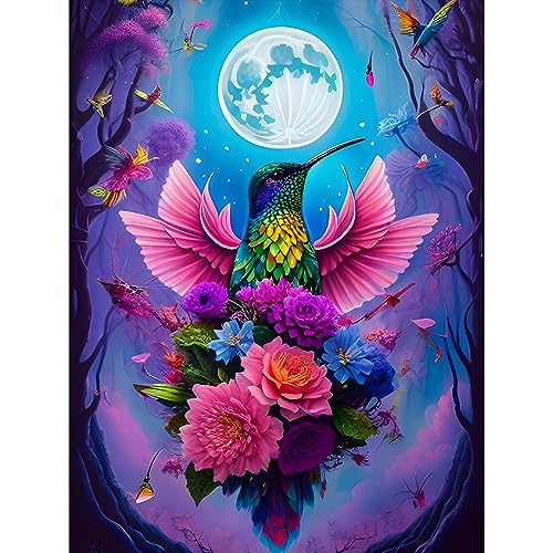 NAIMOER Kolibri Diamond Painting Erwachsene, 5D Kolibri Diamant Painting Bilder Erwachsene, DIY Blumen Diamond Painting Bilder Tiere Diamant Malerei Kinder Set für Home Dekor 30x40cm von NAIMOER