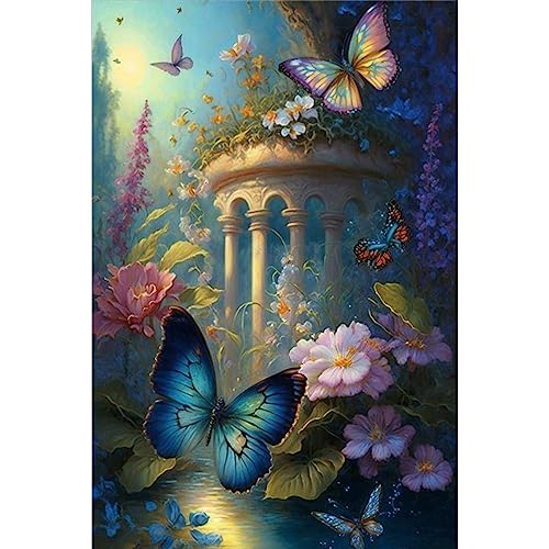 NAIMOER Schmetterling Diamond Painting Kits für Erwachsene Kinder, 5D Diamant Painting Blumen Bilder Erwachsene, Diamond Painting Schloss Bilder Kinder Malerei Set für Home Dekor 30x40cm von NAIMOER