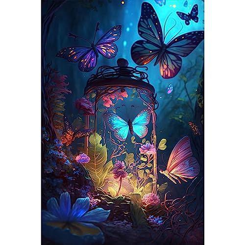 NAIMOER Schmetterling Diamond Painting Kits für Erwachsene Kinder, 5D Diamant Painting Lampe Bilder Erwachsene, Diamond Painting Blumen Bilder Kinder Malerei Set für Home Dekor 30x40cm von NAIMOER