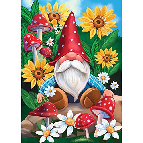 NAIMOER Zwerge Diamond Painting Kits für Erwachsene, Vollbohrer Zwerg mit Sonnenblumen Diamond Painting, 5D Diamant Malerei Frühling Pilz Diamant Kunst Kits Handwerk für Home Wall Decor 30x40cm von NAIMOER