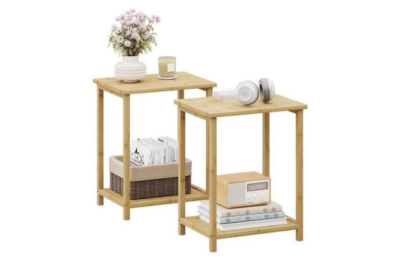 NAIMP Beistelltisch 2er Set Wohnzimmertisch, Nachttisch mit 2 Ablagen, Couchtisch klein von NAIMP