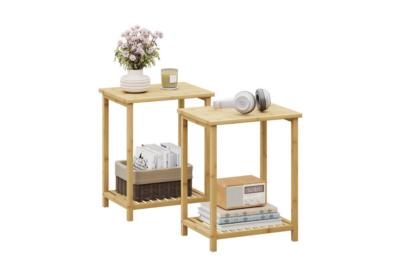 NAIMP Beistelltisch 2er Set Wohnzimmertisch, Nachttisch mit 2 Ablagen, Couchtisch klein NAIMP Beistelltisch 2er Set Wohnzimmertisch, Nachttisch mit 2 Ablagen, Couchtisch klein von NAIMP