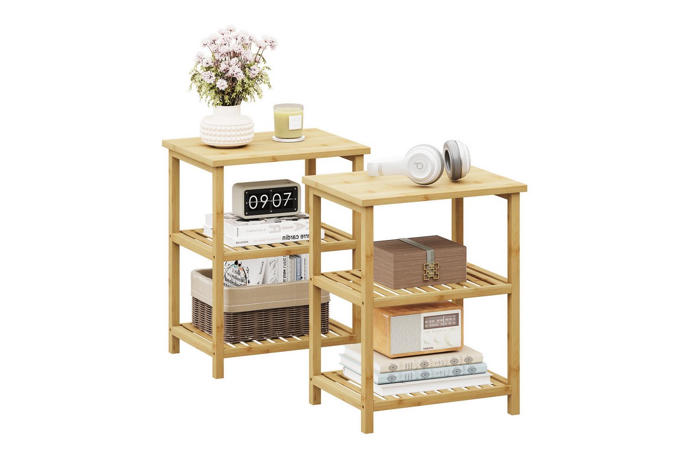 NAIMP Beistelltisch 2er Set Wohnzimmertisch, Nachttisch mit 3 Ablagen, Couchtisch klein NAIMP Beistelltisch 2er Set Wohnzimmertisch, Nachttisch mit 3 Ablagen, Couchtisch klein von NAIMP