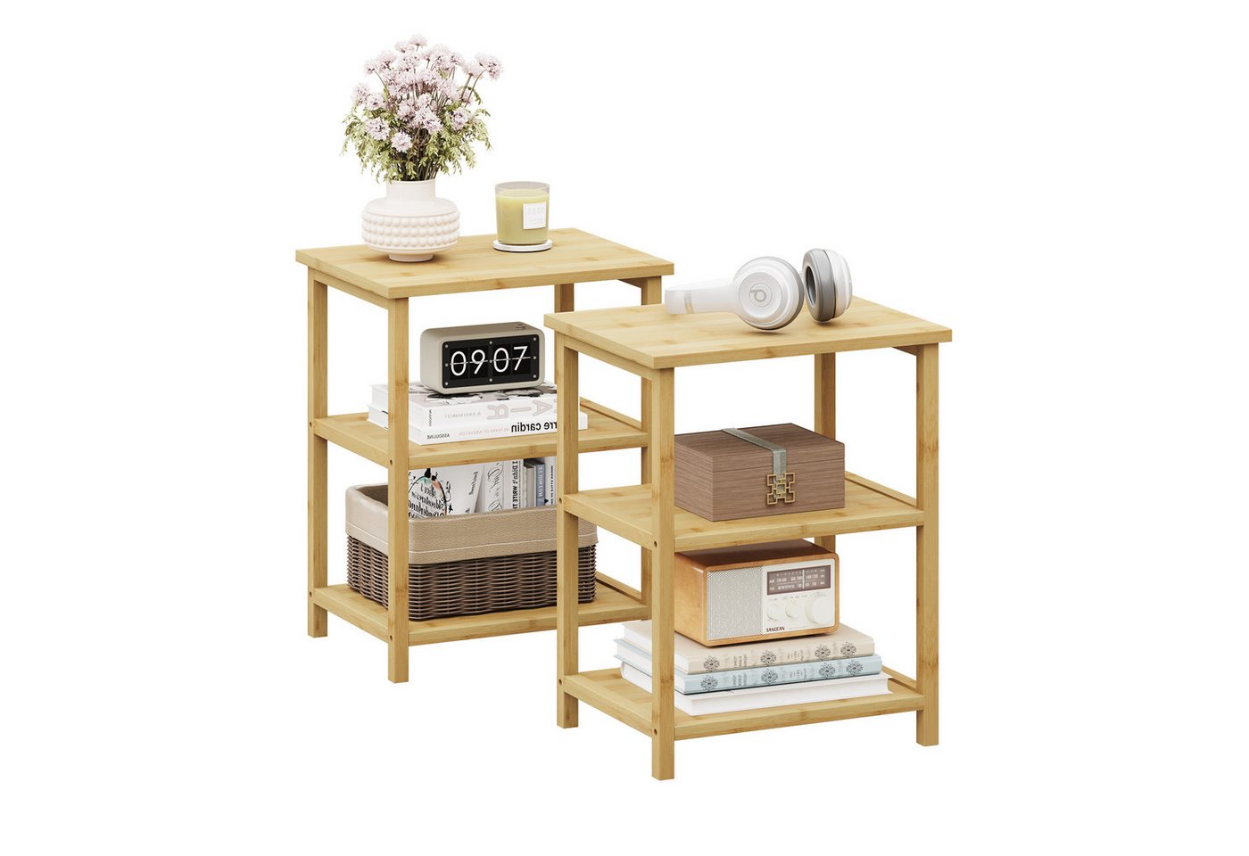 NAIMP Beistelltisch 2er Set Wohnzimmertisch, Nachttisch mit 3 Ablagen, Couchtisch klein NAIMP Beistelltisch 2er Set Wohnzimmertisch, Nachttisch mit 3 Ablagen, Couchtisch klein von NAIMP