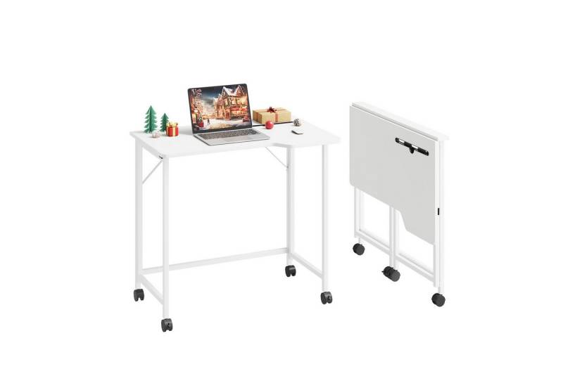 NAIMP Computertisch Faltbar Tisch Klappbar Schreibtisch Klapptisch für Homeoffice, Platzsparend, mit Tablet Steckplatz und Rollen, L Design von NAIMP