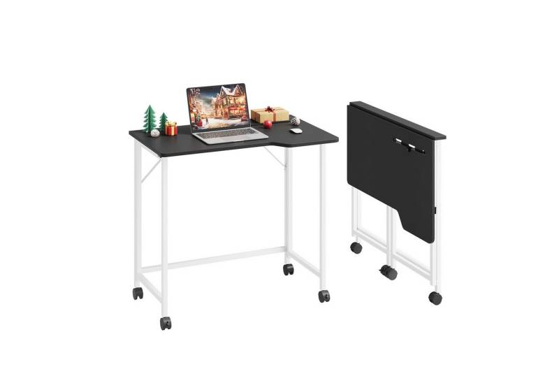 NAIMP Computertisch Faltbar Tisch Klappbar Schreibtisch Klapptisch für Homeoffice, Platzsparend, mit Tablet Steckplatz und Rollen, L Design von NAIMP