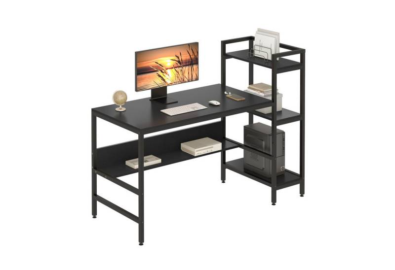 NAIMP Computertisch Schreibtisch mit Ablage Bürotisch Schwarz/Braun von NAIMP