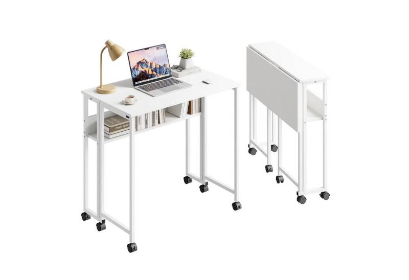 NAIMP Klapptisch Faltbar Schreibtisch Platzsparender Computertisch kleiner Tisch, mit Stauraum und Rollen von NAIMP