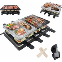 1400W Raclette 8 Personen Edelstahl Grill Elektrisch Grillpfanne Set inkl. 8 Pfännchen & Holzspachtel, 2 Granitplatten, 2 Antihaftplatten von NAIZY