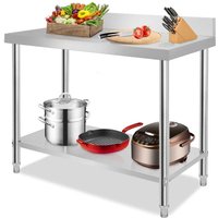 Arbeitstisch Edelstahl Gastro Tisch mit Rückwandplatine Edelstahltisch 100 x 60 x 85 cm inkl. Verstellbare Füße & extra großer unteren Ablagefläche von NAIZY