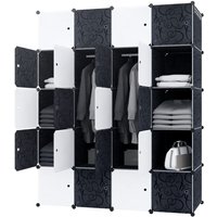 Naizy - Kleiderschrank Schwarz Weiß diy Regalsystem aus Kunststoff Garderobenschrank Steckregal Steckregalsystem (20 Würfeln, mit 2 Kleiderstange) von NAIZY