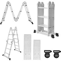 Mehrzweckleiter 340cm, 6 in 1 Multifunktionsleiter Aluminium, Klappleiter mit 2 Rollen und Plattform, 4 x 3 Silber-Klappbare Vielzweckleiter bis von NAIZY