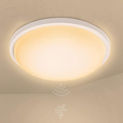 NAIZY 15W LED Deckenleuchte mit Bewegungsmelder, LED Sensor Deckenlampe Flurleuchte Moderne Rund Deckenlampe mit IP44 Wasserdicht für Wohnzimmer Schlafzimmer φ22cm Warmweiß von NAIZY