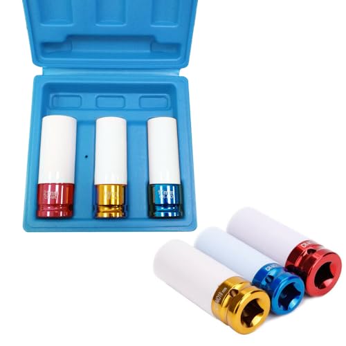 NAIZY 3-tlg Schlagschrauber, Alufelgen Steckschlüssel-Satz - 1/2" Nüsse Stecknuss Set - 17mm/19mm/21mm Nüsse Schoneinsätze NAIZY 3-tlg Schlagschrauber, Alufelgen Steckschlüssel-Satz - 1/2" Nüsse Stecknuss Set - 17mm/19mm/21mm Nüsse Schoneinsätze von NAIZY
