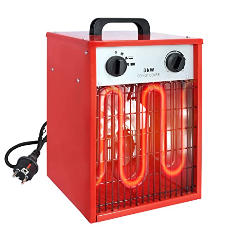 NAIZY 3KW Elektroheizung 220V Profi-elektrisch Heizgebläse, Elektroheizer mit Thermostat und 4-Heizstufen, Überlastschutz Bauheizer von NAIZY