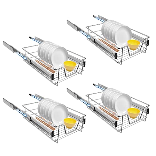 NAIZY 4x Teleskopschublade 40cm Breite anwendbar Küchenschublade Silber Küchen Regal aus Massiver Edelstahl Schrankauszug Küchenschrank (Tatsächliche Breite 37cm, 4 Stück) von NAIZY