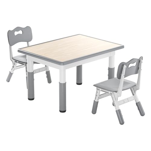NAIZY 80x60cm Kindertisch mit 2 Stühlen Höhenverstellbar Kinder Tisch Stuhl Set HDPE+ABS Kindermöbel inkl. Kinderstuhl Kindersitzgruppe 100KG Tragfähigkeit, für Jungen Mädchen ab 2 Jahre von NAIZY