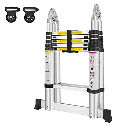 NAIZY Aluminium Teleskopleiter Klappbar Multifunktionsleiter Anlegeleiter Mehrzweckleiter Ausziehbare Leiter 12 Sprossen - 87cm bis 3,8m Anlegeleiter aus Hochwertigem Belastbarkeit 150KG von NAIZY