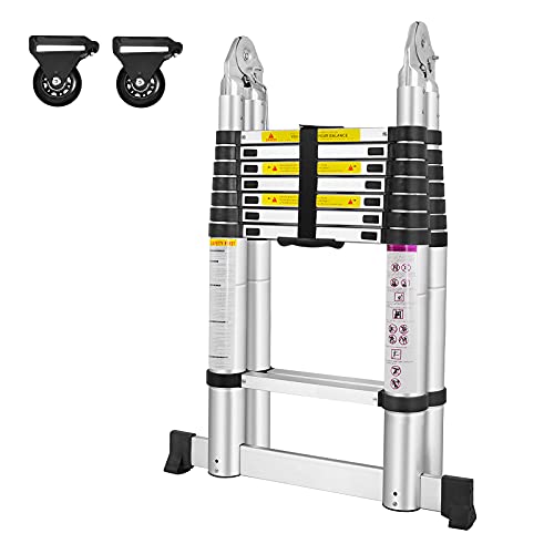 NAIZY Aluminium Teleskopleiter Klappbar Multifunktionsleiter Anlegeleiter Mehrzweckleiter Ausziehbare Leiter 16 Sprossen - 90cm bis 5m Anlegeleiter aus Hochwertigem Belastbarkeit 150KG von NAIZY