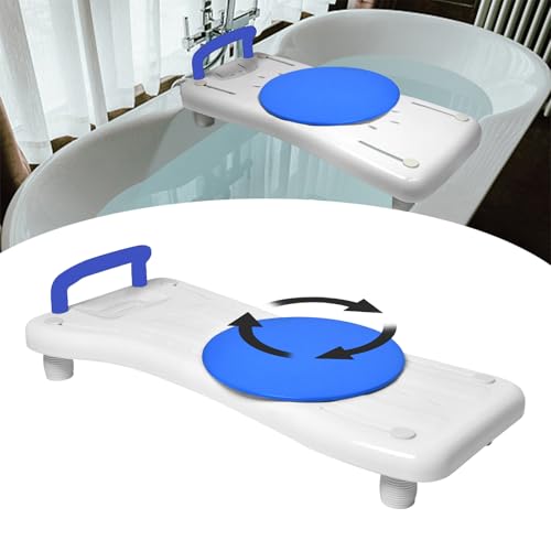 NAIZY Badewannenbrett 75,5x34cm Badewannensitz Senioren Erwachsene mit 360° Drehplatte 41-63cm Einstellbar Wannenbrett PP Sitzbrett MAX. 150KG, Blau Griff von NAIZY