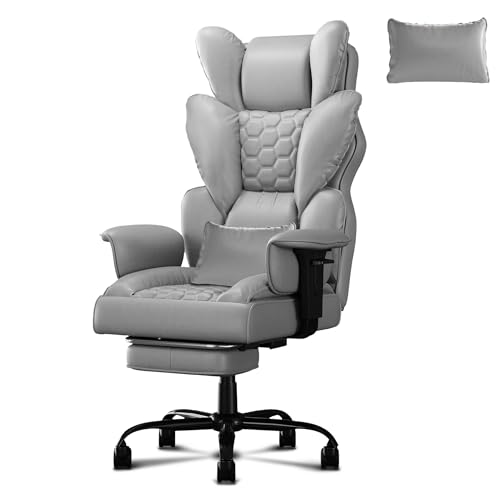 NAIZY Bürostuhl Ergonomisch Gaming Stuhl mit Fußstütze und Gepolsterten Armlehnen PU-Leder Schreibtischsessel für Büro Zuhause, Grau NAIZY Bürostuhl Ergonomisch Gaming Stuhl mit Fußstütze und Gepolsterten Armlehnen PU-Leder Schreibtischsessel für Büro Zuhause, Grau von NAIZY
