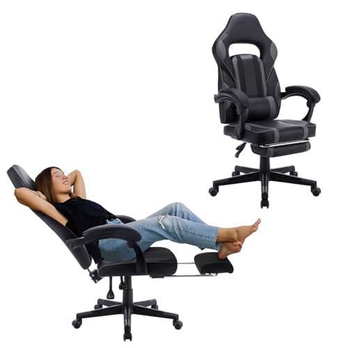 NAIZY Bürostuhl Ergonomisch Office Chair bis 150kg Drehstuhl Höhenverstellbar Schreibtischstuhl mit Fußstütze und Lendenwirbelstütze Bürosessel 155° Neigung, Typ A von NAIZY