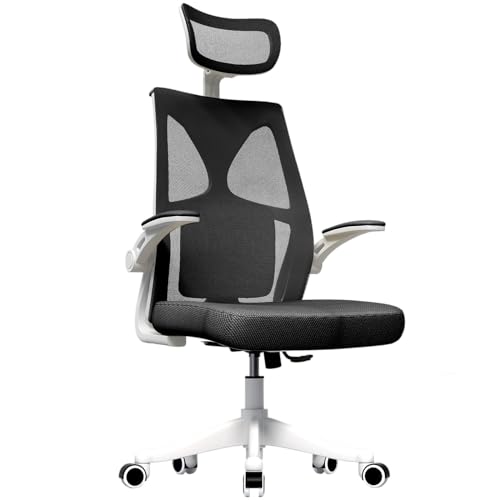 NAIZY Bürostuhl Ergonomisch Office Chair bis 150kg Drehstuhl Höhenverstellbar Schreibtischstuhl mit Lendenwirbelstütze und Hochklappbaren Armlehnen Bürosessel, Typ A Schwarz von NAIZY