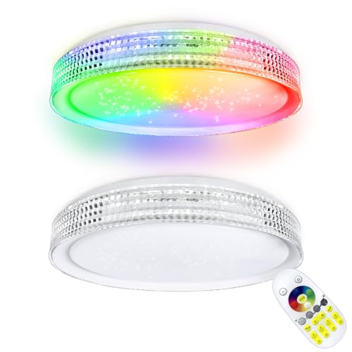 NAIZY Deckenlampe 60W RGB LED Deckenleuchte φ50x8cm Deckenleuchten mit Fernbedienungen Modern Acryl Lampe Wohnzimmer Küchenlampe ABS+Metall Deckenbeleuchtung (mit Sternenhimmel-Effekt) von NAIZY