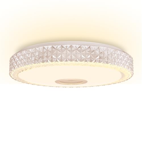 NAIZY Deckenleuchte 60W LED Deckenlampe Dimmbar mit Acryl Strasssteine & Fernbedienungen & i-link APP-Steuerung Modern Lampe Φ48x8cm Zimmerlampe inkl. Bluetooth Lautsprecher von NAIZY