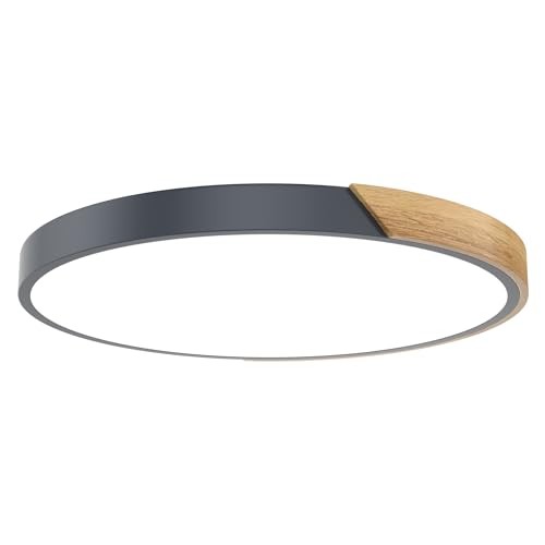 NAIZY Deckenleuchte 96W LED Deckenlampe Dimmbar mit Holzverzierung & Fernbedienung Modern Lampe Φ60x5cm Zimmerlampe Kinderzimmerlampe, für Schlafzimmer Wohnzimmer (Schwarz) von NAIZY