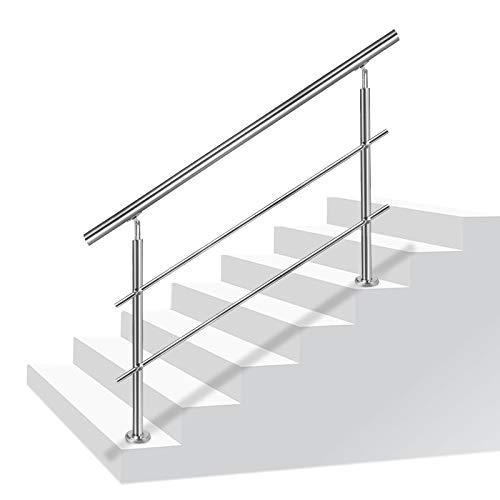 NAIZY Edelstahl-Handlauf Geländer Treppengeländer mit 2 Pfosten für Balkon Treppen Innen und Außen - 160cm 2 Querstreben von NAIZY