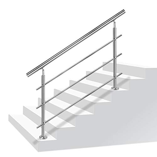 NAIZY Edelstahl-Handlauf Geländer Treppengeländer mit 2 Pfosten für Balkon Treppen Innen und Außen - 160cm 3 Querstreben von NAIZY