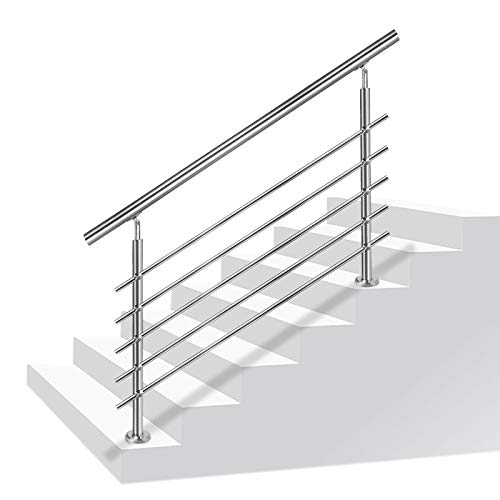 NAIZY Edelstahl-Handlauf Geländer Treppengeländer mit 2 Pfosten für Balkon Treppen Innen und Außen - 180 cm 5 Querstreben von NAIZY