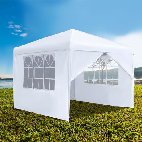 NAIZY Faltpavillon 3x3 m Pavillon Wasserdicht Gartenpavillon mit 4 Seitenteilen und Tragetasche Faltbar Zelt Polyester Partyzelt UV-Schutz Metall-Verstrebungen, Weiß von NAIZY
