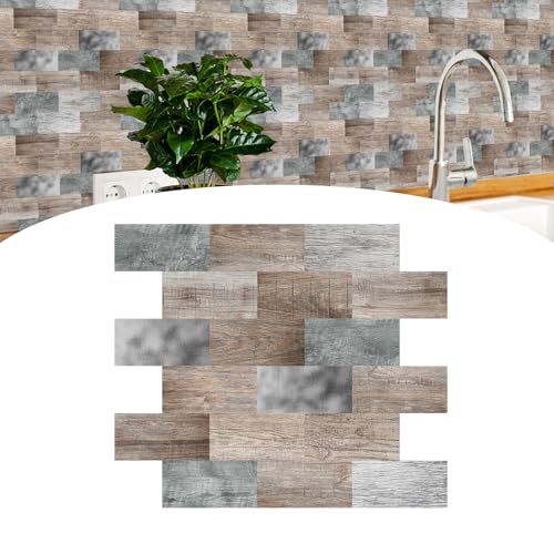 NAIZY Fliesenaufkleber PVC Wandfliesen 34x29cm per Stück Fliesenfolie 10Pcs Klebefliesen Zuschneidbar Wandfliesen Selbstklebend Bodenfliesen mit Geprägte Texturen, Typ H von NAIZY