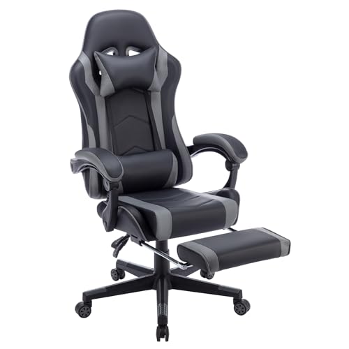 NAIZY Gaming Stuhl Ergonomisch mit verstellbare Lendenkissen & Kopfkissen & Armlehnen & Fußstütze Bürostuhl PC Computerstuhl 155° Neigung Racing Gamer Stuhl, 150 kg belastbarkeit (Typ F) von NAIZY