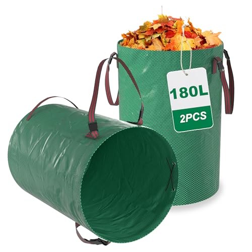 NAIZY Gartensack 2 Stück 180L, 2 in 1 stabil Gartenabfallsack mit Griff & Schultergurt Laubsack Reißfest Wiederverwendbar Abfallsack aus PP Gewebtes 150g/m² Hofabfallsacke von NAIZY