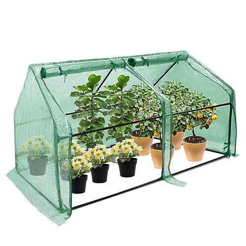 NAIZY Gewächshaus 180x90x90cm Kleinnes Zimmergewächshaus Tomaten Foliengewächshaus Verzinktes Rohr Anzucht Tomatengewächshaus, Grün Isolierabdeckung Typ von NAIZY