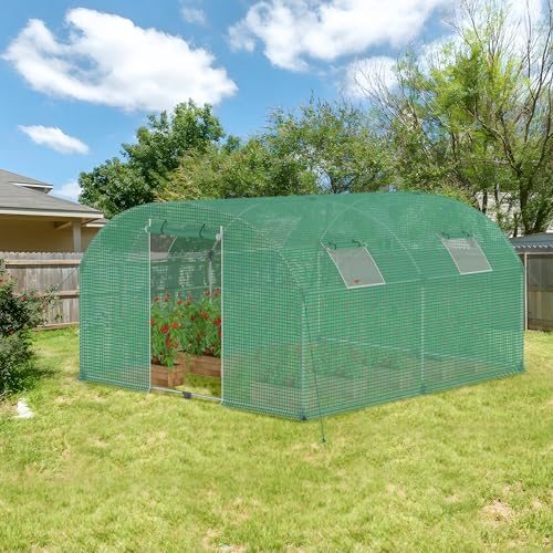 NAIZY Gewächshaus 3x4x2 m Foliengewächshaus Bogen Dach Tomatengewächshaus 12 ㎡ Tomatenhaus mit Fenster & HDPE+LDPE+Verzinktes Rohr Folientunnel von NAIZY