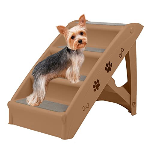 NAIZY Haustiertreppe Klappbare Hundetreppe 49cm Hoch Belastbarkeit Katzentreppe Bett mit 4 Rutschfesten Stufen Hunderampe bis zu 75kg Tiertreppe für Bett oder Sofa, Braun von NAIZY