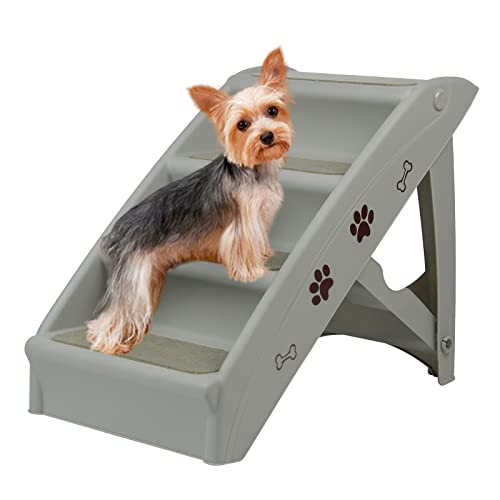 NAIZY Hundetreppe Klappbare Haustiertreppe 49cm Hoch Katzentreppe Bett mit 4 Rutschfesten Stufen Hunderampe Belastbarkeit bis zu 75kg Tiertreppe für Bett oder Sofa, Grau von NAIZY