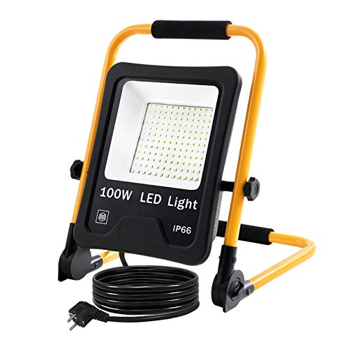 NAIZY LED Baustrahler Arbeitsleuchte 100W 8500LM LED Fluter Floodlight mit 3M Kabel und Wasserdicht IP66 für Innen-und Außenbereich Baustelle Garage - 100W Warmweiß von NAIZY