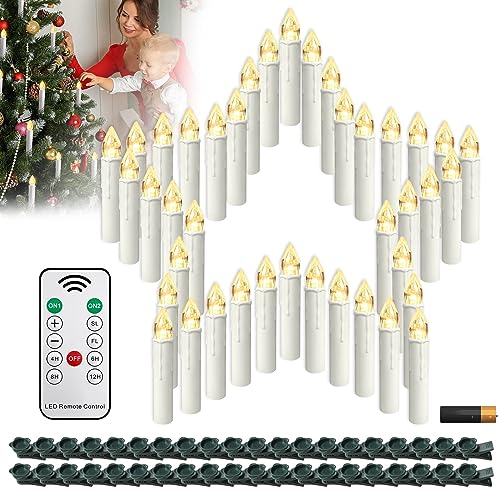 NAIZY LED Kerzen 40er Weihnachtskerzen Kabellos Warmweiß Weihnachtscandle mit timerfunktioner Fernbedienung Weinachten Kerzen IP44 LED Candle mit Clip, für Feste Deko Hochzeit Party, mit Batterie von NAIZY