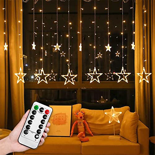 NAIZY LED Lichterkette mit 12 Sterne, 138 LEDs Lichtervorhang Weihnachtslichter 3M Sternenvorhang Warmweiß mit 8 Modi und Timer Sterne Vorhang Lichter für Außen Innen Weihnachten Party Garten Balkon von NAIZY