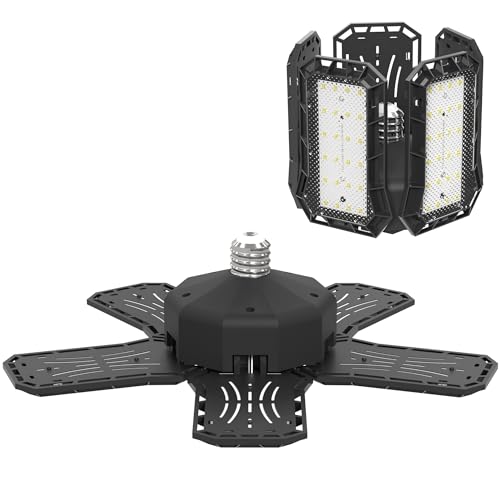 NAIZY LED Werkstattlampe 2x 72W Garagenlampe mit 4 Klappbar 90° Paneelen Deckenleuchte IP44 Werkstatt Kellerlampe für E26/E27-Lampenfassung, Kaltweiß von NAIZY